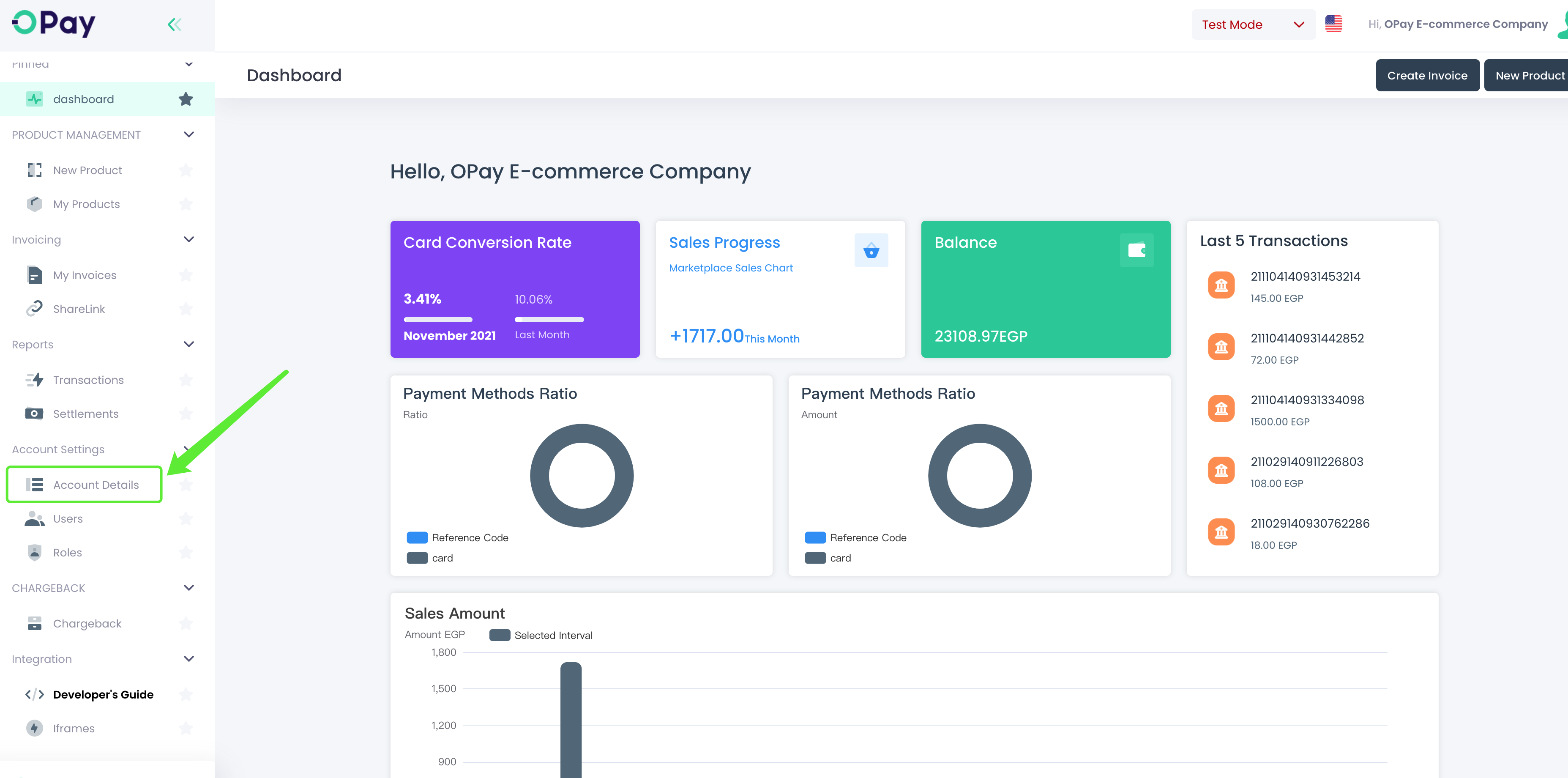 OPay dashboard account details