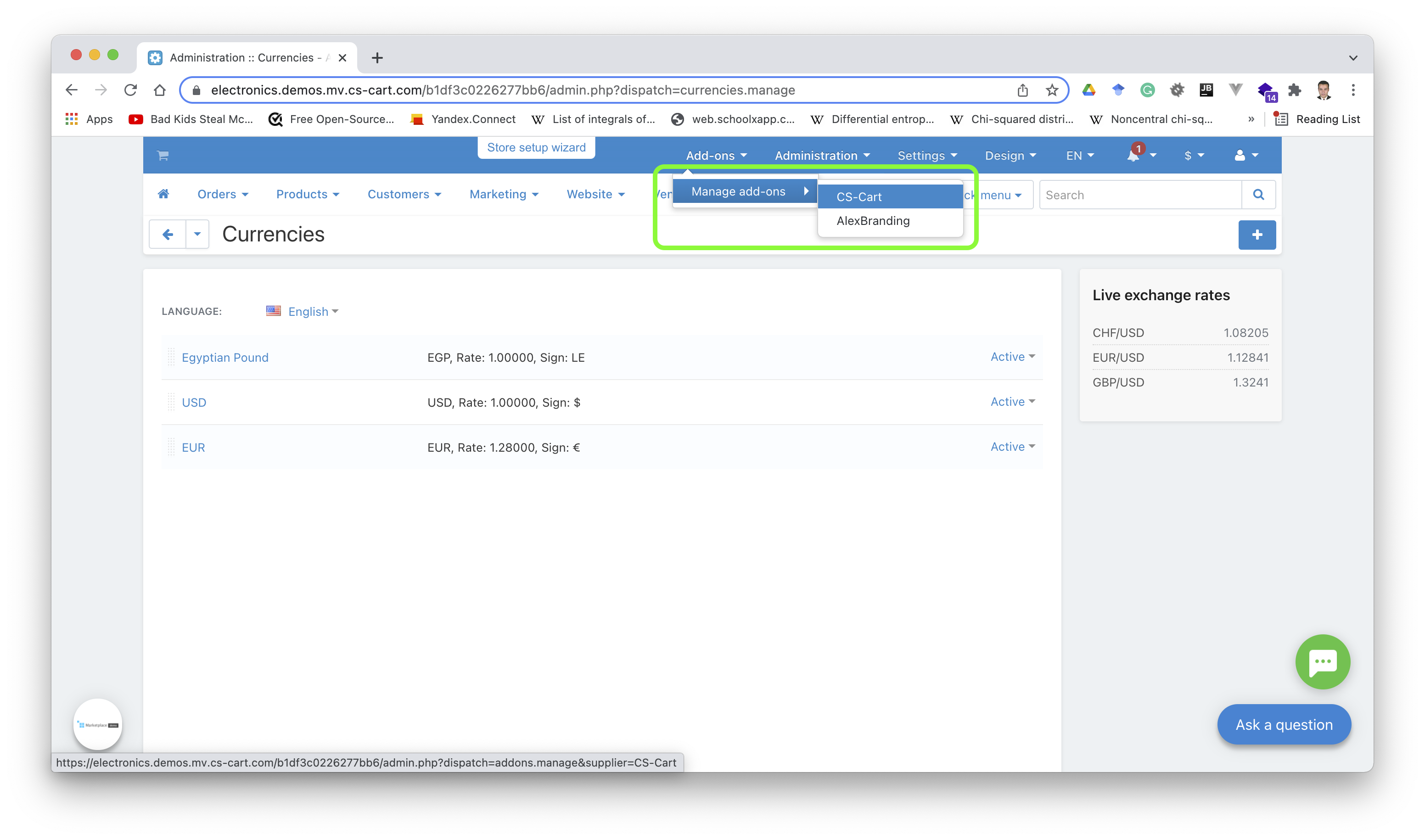 CS-Cart dashboard