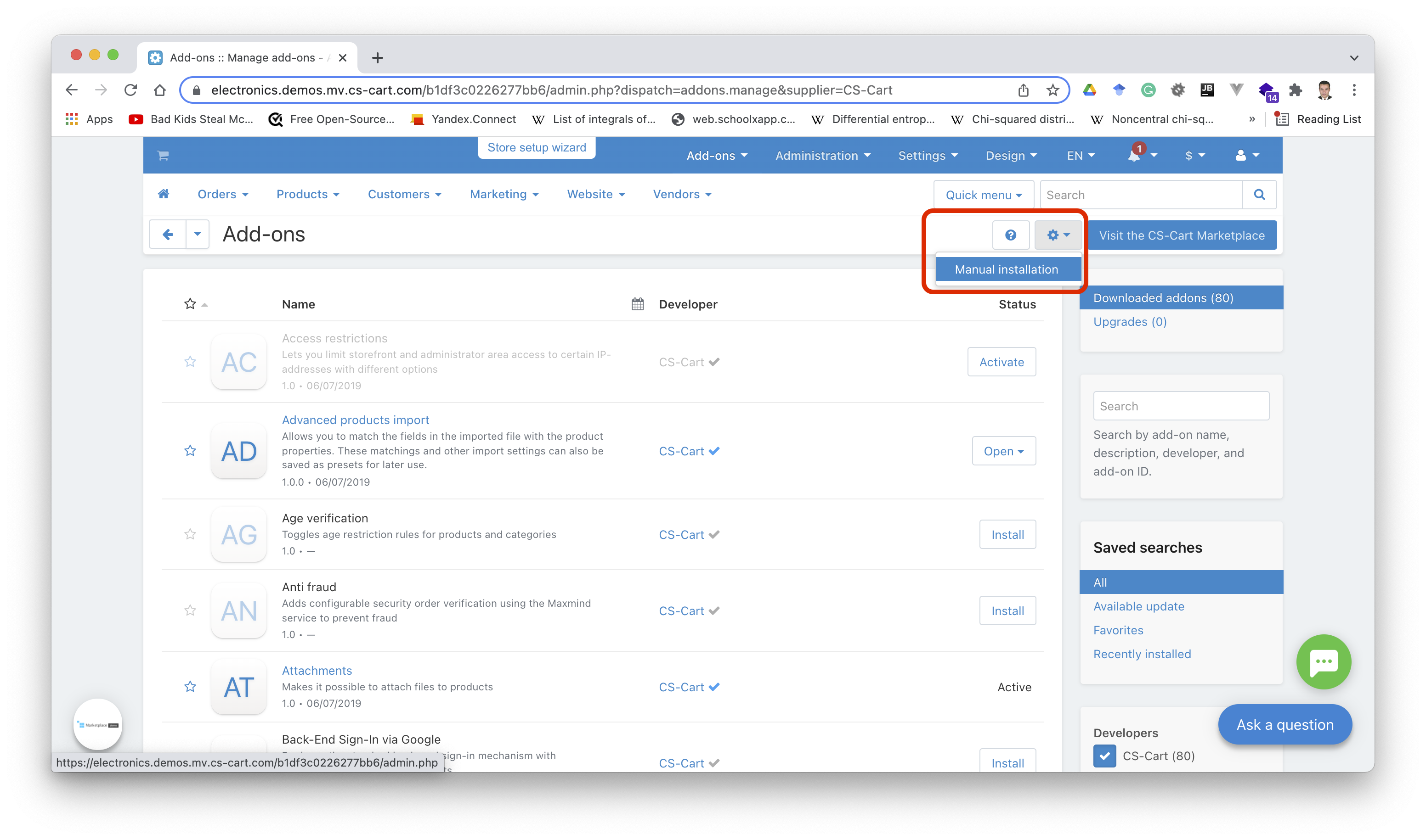 CS-Cart dashboard